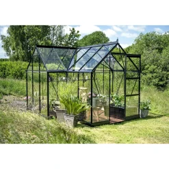 Halls ICON 6 GARDENHOUSE EKSKL. SOKKEL HÆRDET GLAS SORT 8,6 M2^ Drivhuse