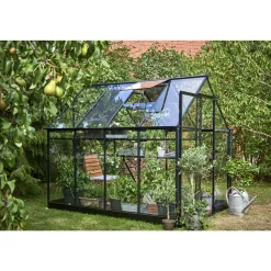 Halls QUBE 68 DRIVHUS 3 MM HÆRDET GLAS HELE BANER SORT 5 M² Outlet