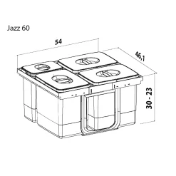 Juvel JAZZ60-4 AFFALDSSORTERING GRÅ. BEHOLDERE I GRÅ 3X12L, 1X5L Online