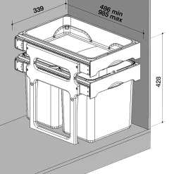 Juvel TANK40-3 AFFALDSSORTERING GRÅ. BEHOLDERE I 3 FARVER 1X16L, 2X8L^ Boligindretning