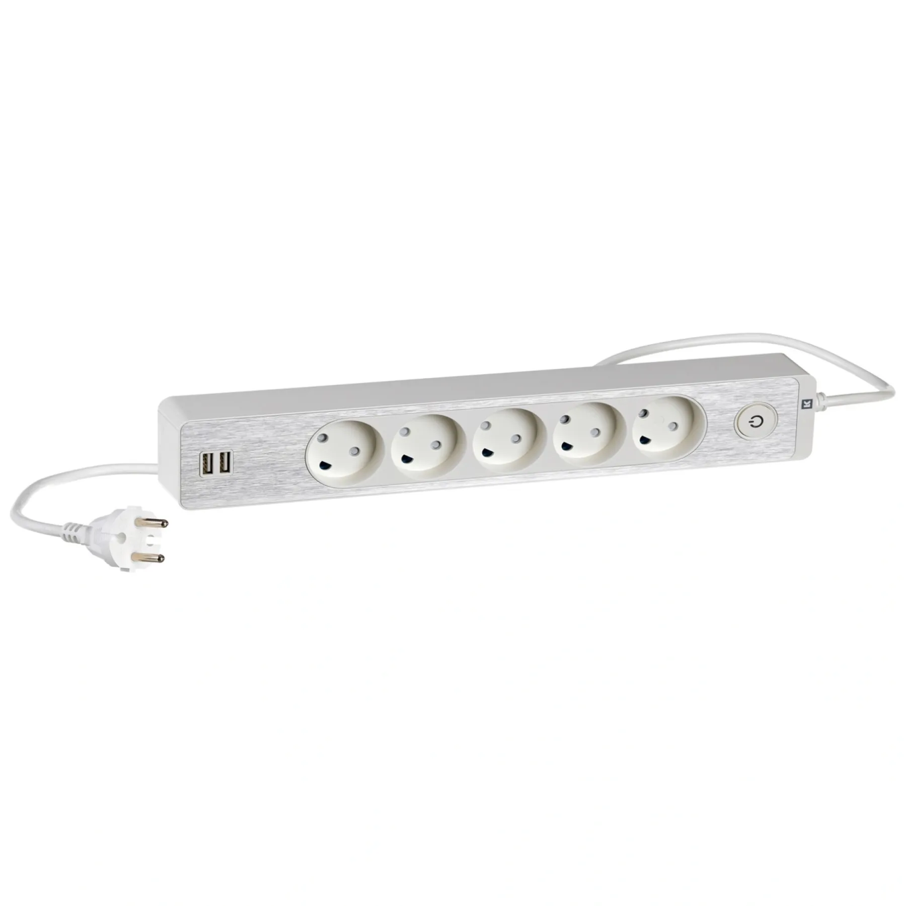 LK STIKDÅSE 5+2 USB UDTAG M/JORD OG AFBRYDER HVID 1,5 M KABEL^ Ledninger