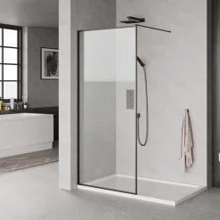 Milobad SORT PROFIL BRUSEVÆG KLART GLAS 100 CM Online
