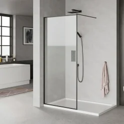 Milobad SORT PROFIL BRUSEVÆG KLART GLAS 80 CM Best
