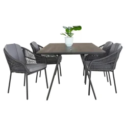 Outrium CARROS/PALMA BORD + 4 STOLE HAVEMØBELSÆT SORT/GRÅ^ Havemøbelsæt