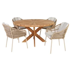 Outrium ESTORIL/PALMA BORD + 4 STOLE HAVEMØBELSÆT TEAK/SANDGRÅ^ Havemøbelsæt