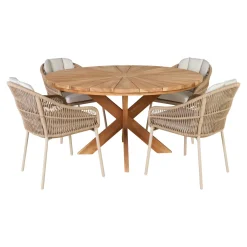 Outrium ESTORIL/PALMA BORD + 4 STOLE HAVEMØBELSÆT TEAK/SANDGRÅ^ Havemøbelsæt
