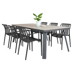 Outrium LEROS/MURCIA BORD + 6 STOLE HAVEMØBELSÆT GRÅ / SORT New