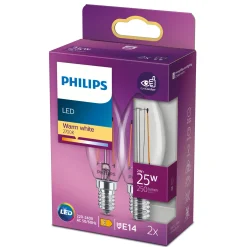 Philips 2-PAK KLAR LED PÆRE KERTE E14 2W Online