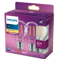 Philips 2-PAK LED PÆRE STANDARD E27 4W^ Led