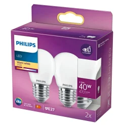 Philips 2-PAK MAT LED PÆRE KRONE E27 4W New