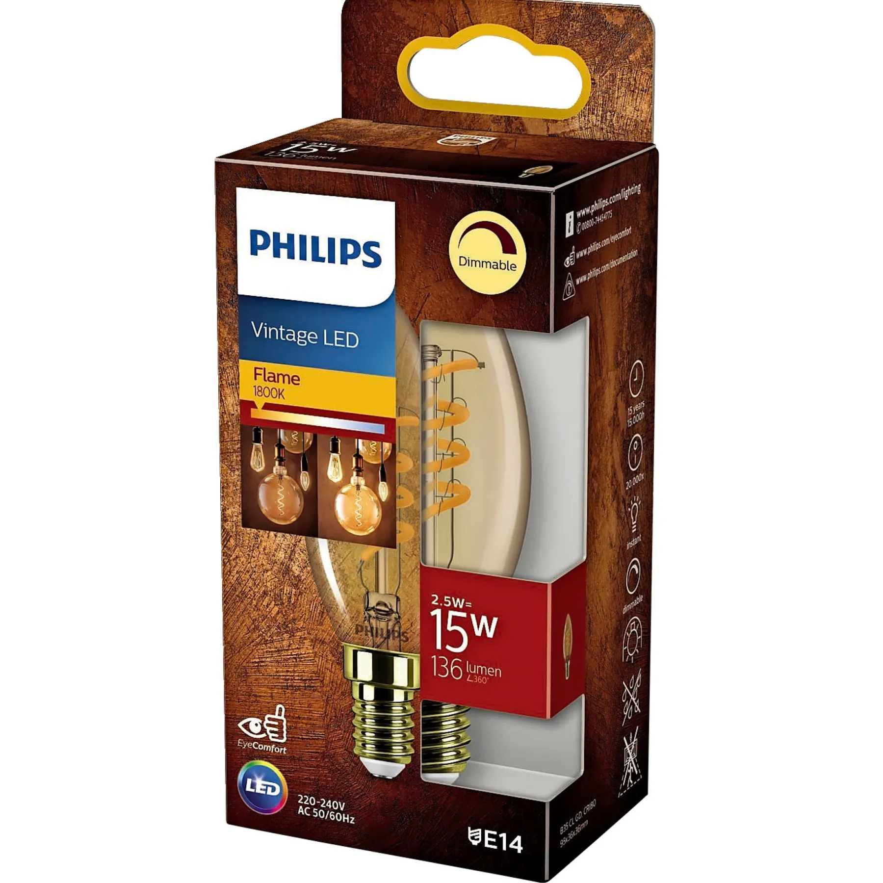 Philips VINTAGE DÆMPBAR GULD DEKOPÆRE KERTE E14 15W Outlet