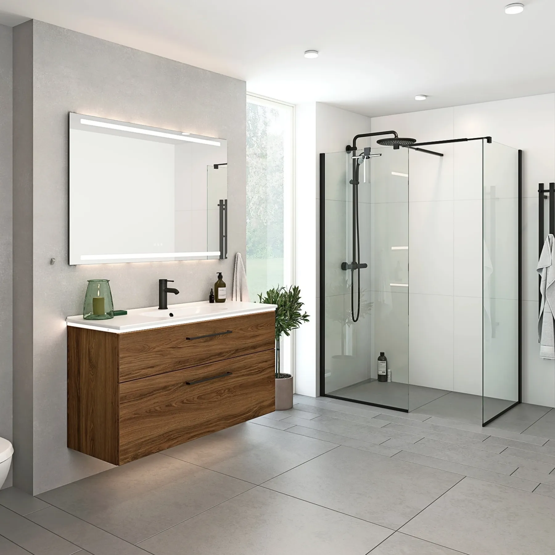 Scanbad FLEXI D81-01, SORT PROFIL, 1 STK. FAST BRUSEVÆG KLAR GLAS 79 CM Best