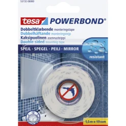 Tesa POWERBOND DOBBELT KLÆBENDE SPEJLTAPE 1,50 M X 19 MM HVID^ Tape